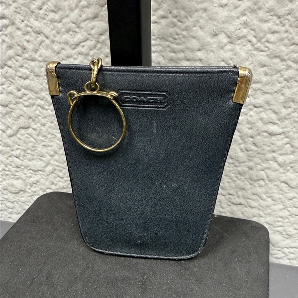 Coach Vintage Navy Leather Squeeze Pouch with Gold Accents - Picture 1 of 10